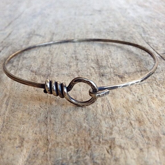 Antique Brass Hook & Eye Bangle Bracelet - 8 inches - Picture 2 of 3